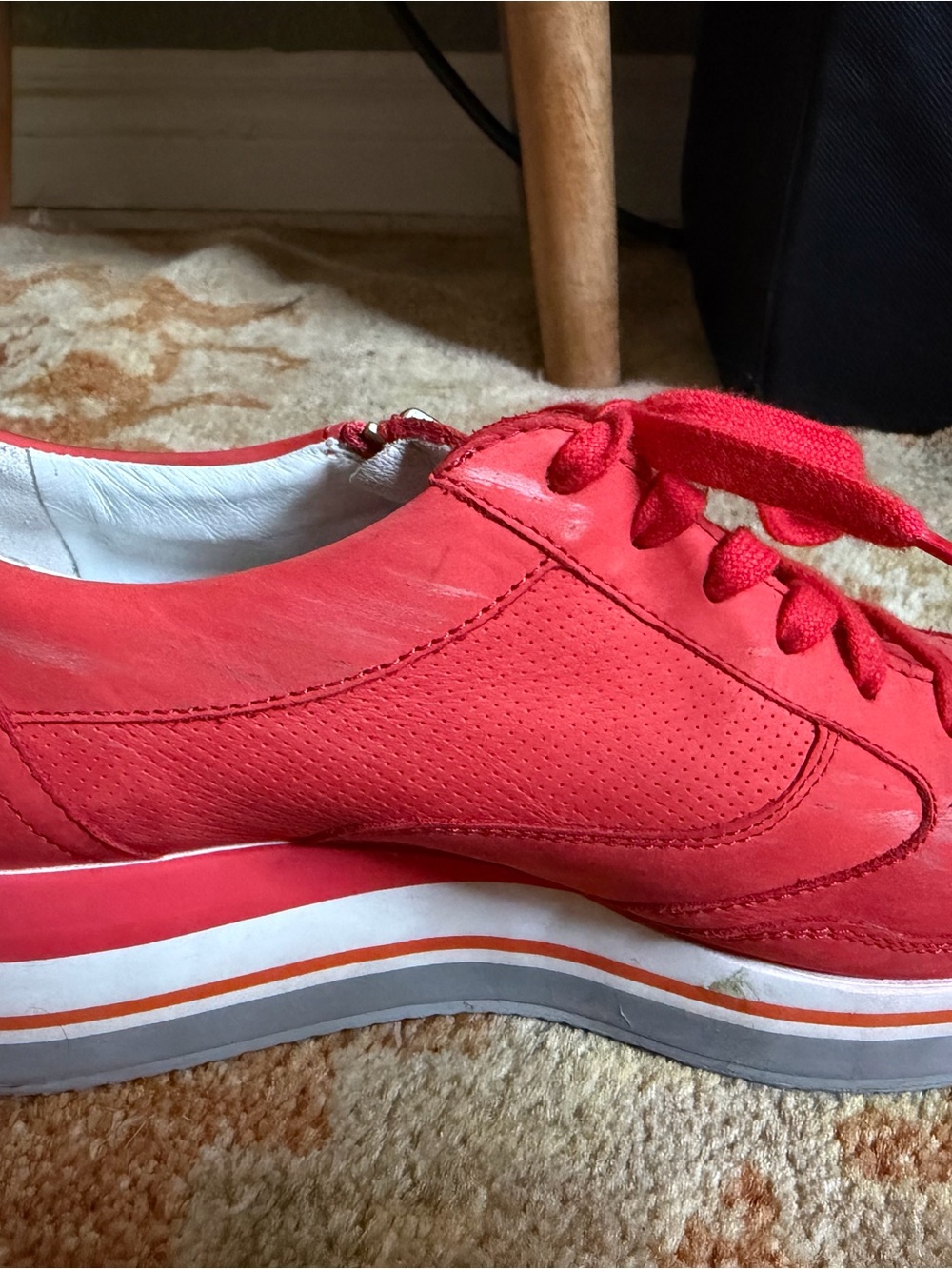 Mephisto OLIMPIA- Cranberry Red Suede Platform Sneaker with Side Zipper - Picture 7 of 16